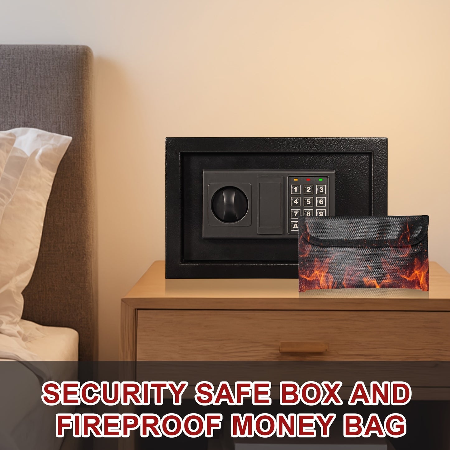 HOMEYUER Safe Box With 4pcs LED Sensor Light, Hidden Safe Box With Key & Digital Lock For Home And Company. Electronic Security Safe Box Wall Or Cabinet Fixed Design, 0.4 Cubic Feet