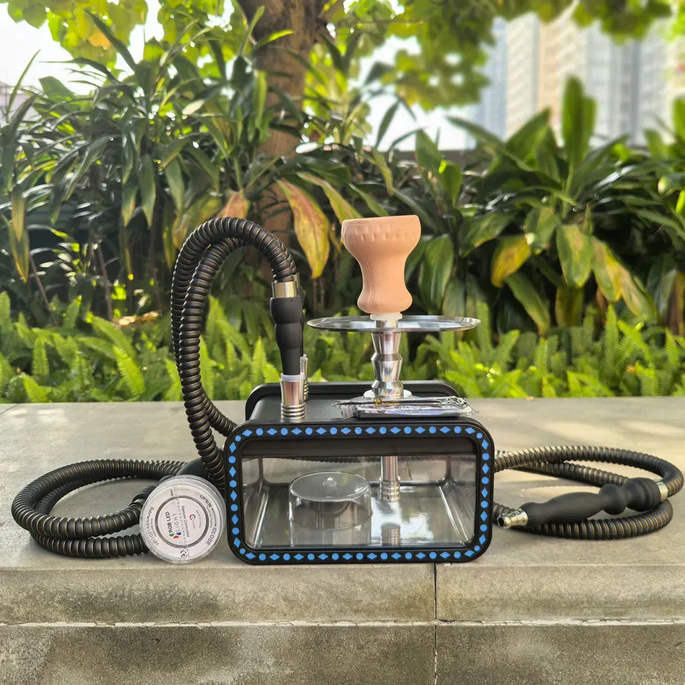 Hot Sales Cool Tank Hookah Shisha Acrylic LED Hookah Kit Double Tube Cigarettes Chicha Water Smoking Cigarettes Kettle Set
