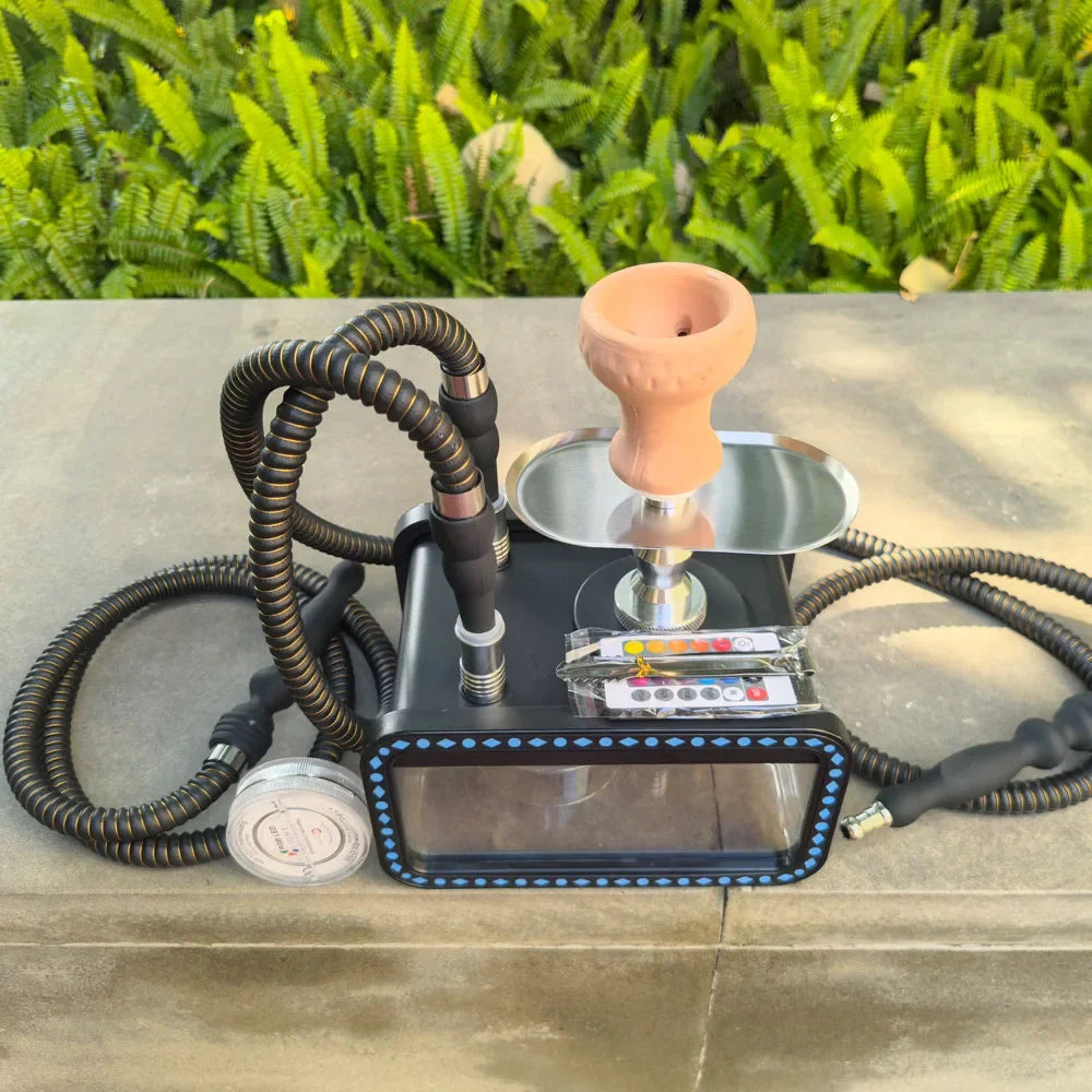 Hot Sales Cool Tank Hookah Shisha Acrylic LED Hookah Kit Double Tube Cigarettes Chicha Water Smoking Cigarettes Kettle Set