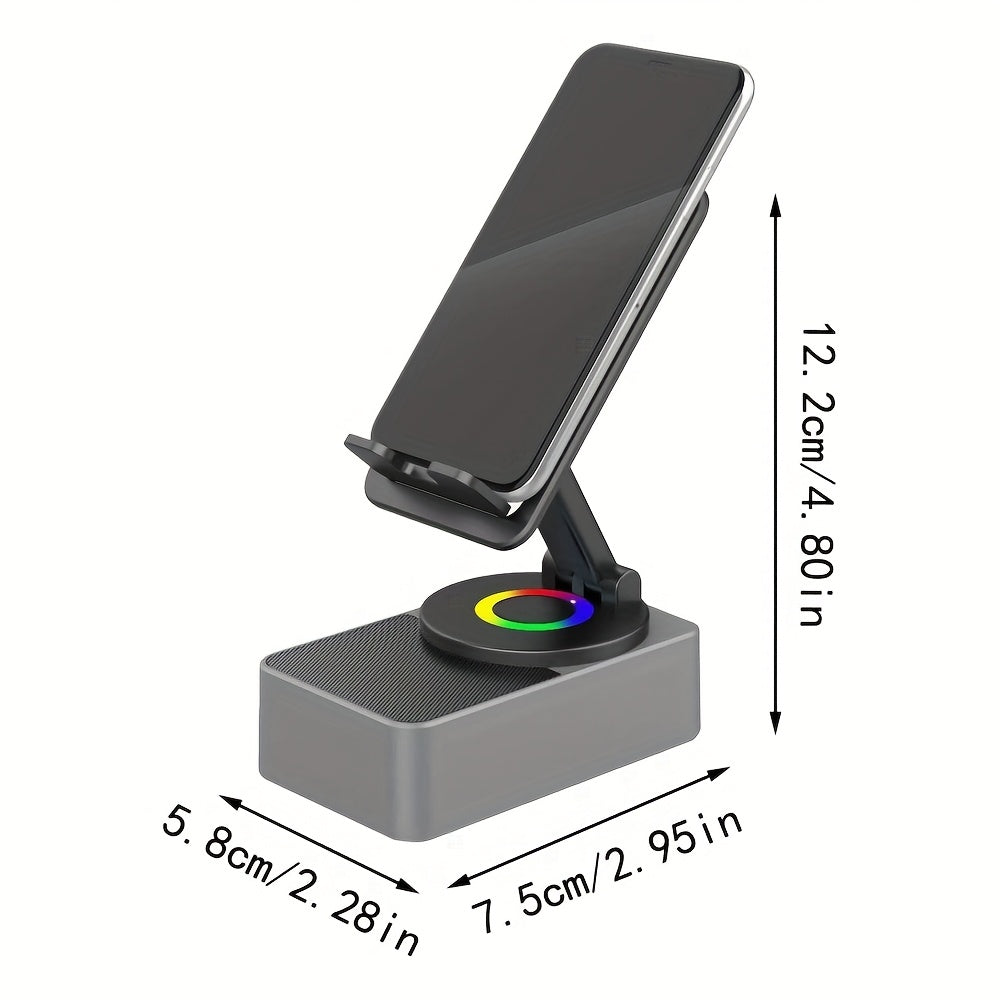 Wireless Wireless Speaker Phone Stand, 5in 1 HD Surround Sound Rechargeable Phone Holder with Power Bank And 360° Rotable Foldable Lift-Non-Slip Base, Compatible with iPhone/iPad/Samsung Galaxy