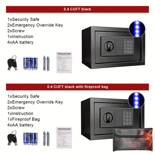 HOMEYUER Safe Box With 4pcs LED Sensor Light, Hidden Safe Box With Key & Digital Lock For Home And Company. Electronic Security Safe Box Wall Or Cabinet Fixed Design, 0.4 Cubic Feet