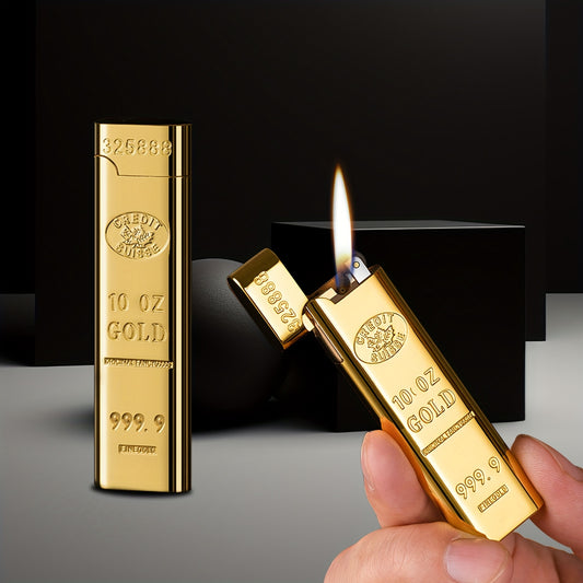 Golden Bar Butane Lighter - Adjustable Flame, Refillable for Candles, Kitchen, Camping & Hiking - Stylish Gift for Men, Dad, Husband (No Fuel Included), Hiking Gear | Vintage Style Lighter | Engraved Lighter, Camping Accessories
