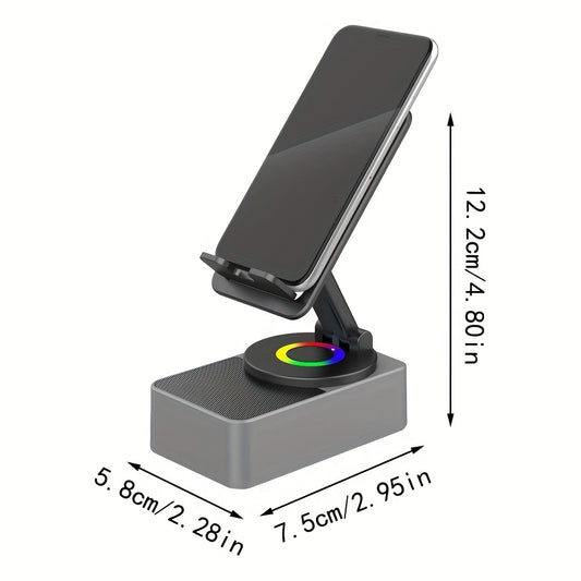 Wireless Wireless Speaker Phone Stand, 5in 1 HD Surround Sound Rechargeable Phone Holder with Power Bank And 360° Rotable Foldable Lift-Non-Slip Base, Compatible with iPhone/iPad/Samsung Galaxy